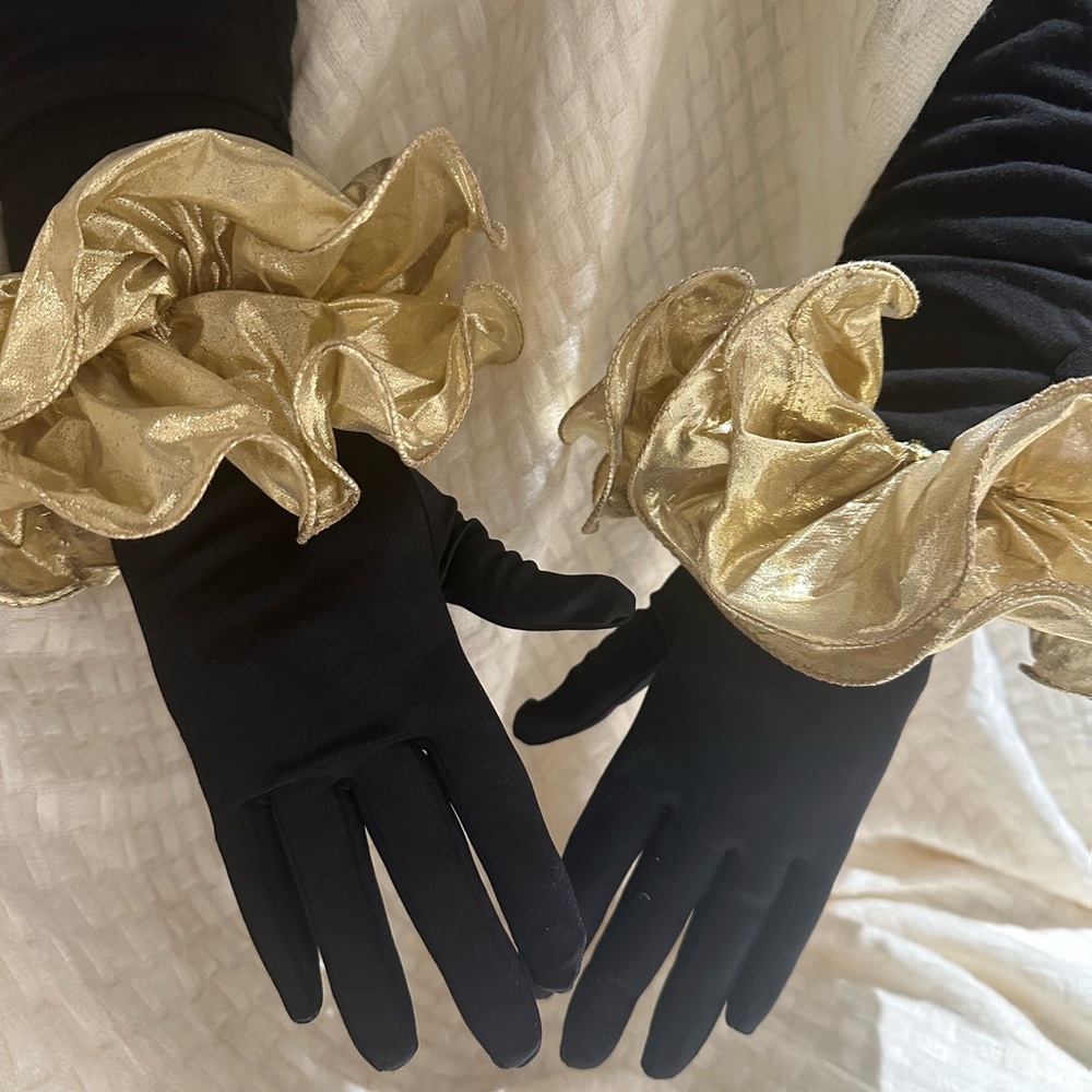 Vintage black and gold dress gloves